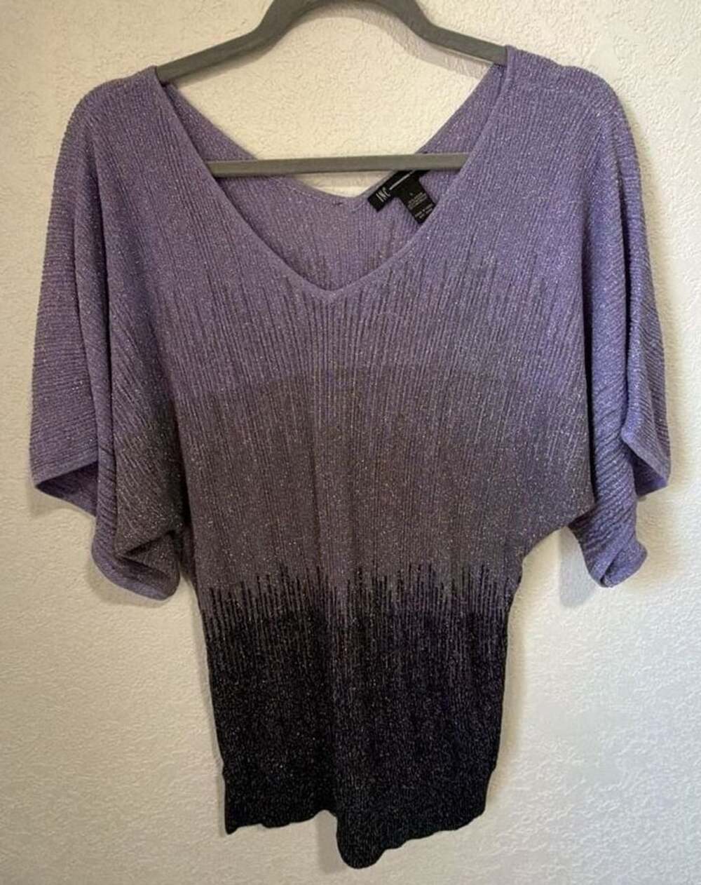 INC International Concepts Top Size L Purple Ombre Metallic Knit
